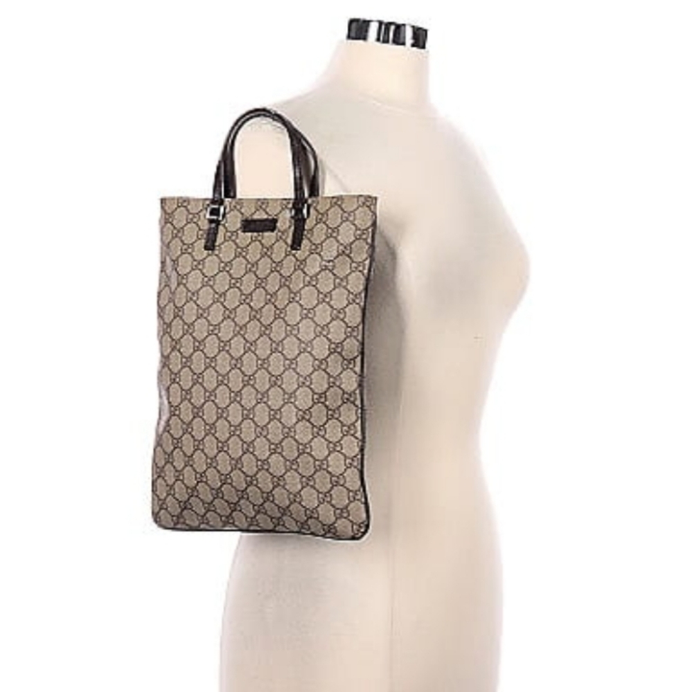 Vintage GUCCI GG Logo Beige/Brown Coated Canvas Top Handle Tote Bag
